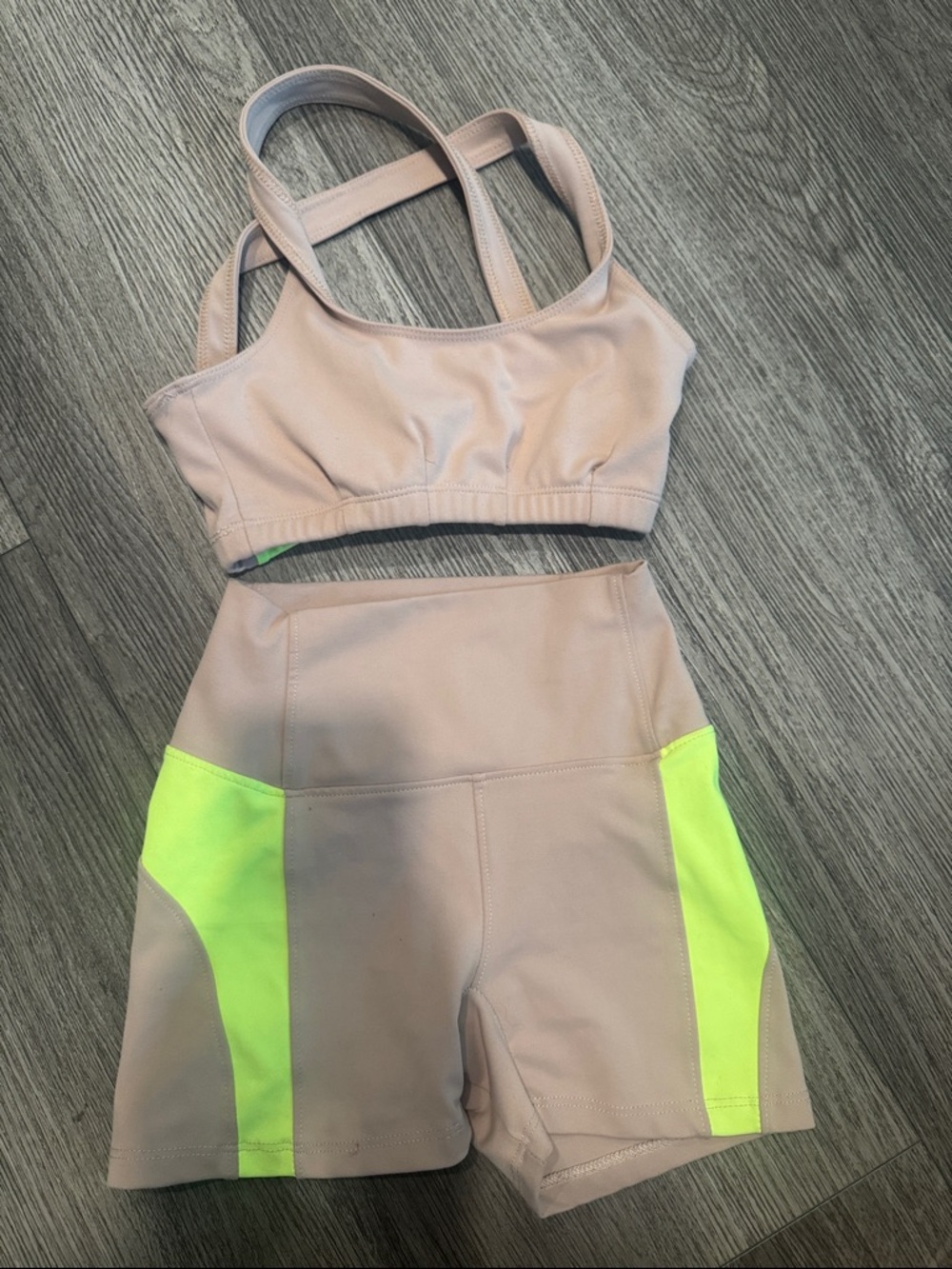 Kids Nude Pink Sports Set with Neon Yellow Accents-Dance set